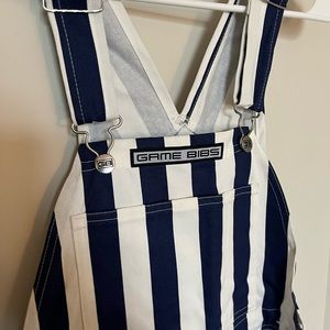 Game bib blue and white overalls
